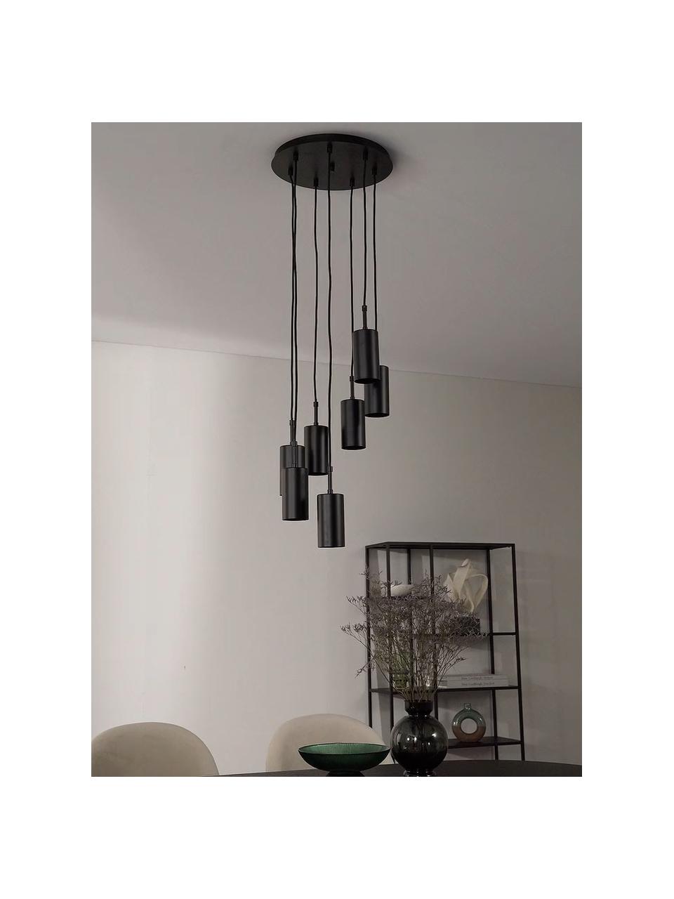 Lámpara de techo cluster Arvo, Pantalla: metal con pintura en polv, Anclaje: metal con pintura en polv, Cable: cubierto en tela, Negro, Ø 38 x Al 120 cm
