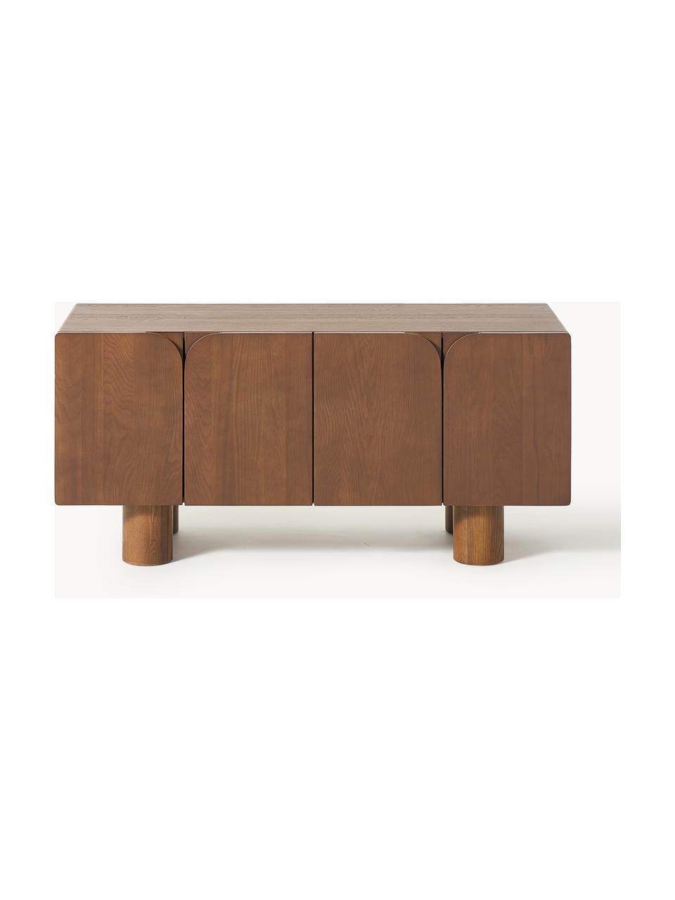 Mueble TV de madera de roble Cadi, Madera de roble pintado marrón, An 120 x Al 55 cm
