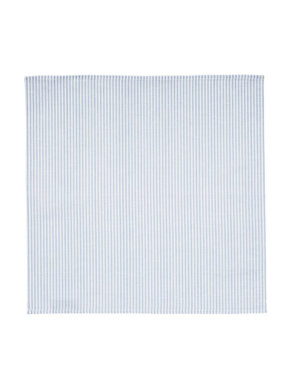 Servilletas de lino Streifen, 6 uds., Blanco, azul claro, An 45 x L 45 cm