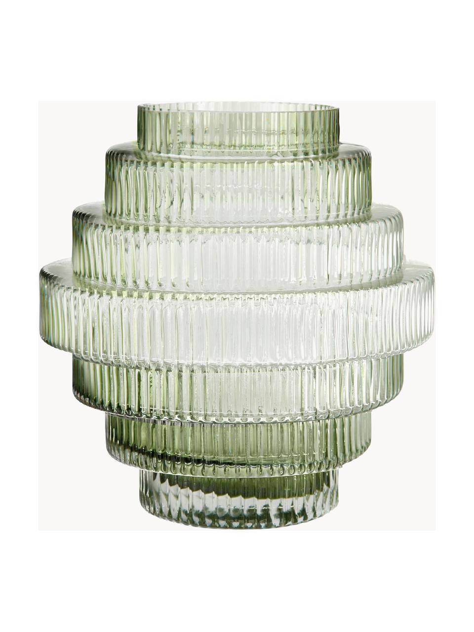 Dizajnová váza Rilla, V 24 cm, Sklo, Zelená, priehľadná, Ø 22 x V 24 cm