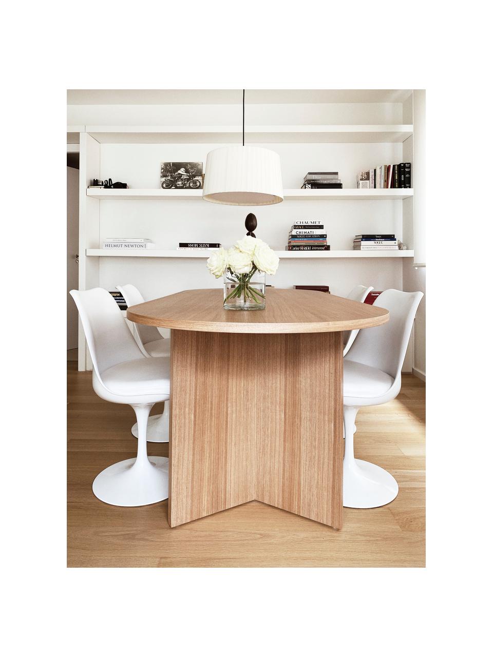 Dřevěný oválný jídelní stůl Toni, 200 x 90 cm, Lakovaná MDF deska (dřevovláknitá deska střední hustoty) s dubovou dýhou, Jasanové dřevo, Š 200 cm, H 90 cm