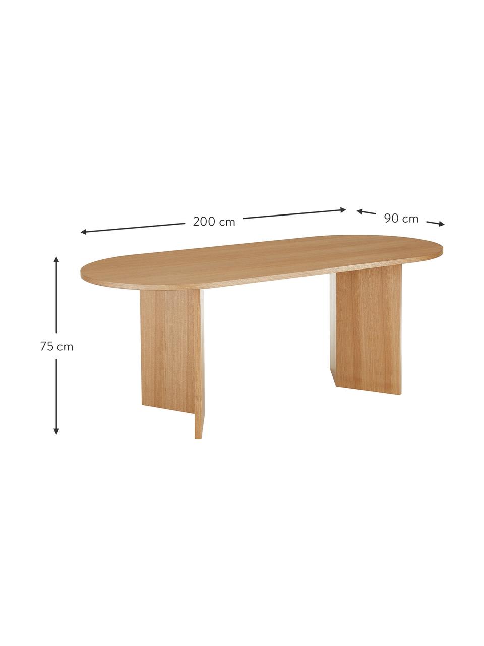 Table ovale plaqué frêne Joni, 200 x 90 cm, MDF (panneau en fibres de bois à densité moyenne) avec placage en frêne, laqué, Placage en frêne, larg. 200 x prof. 90 cm