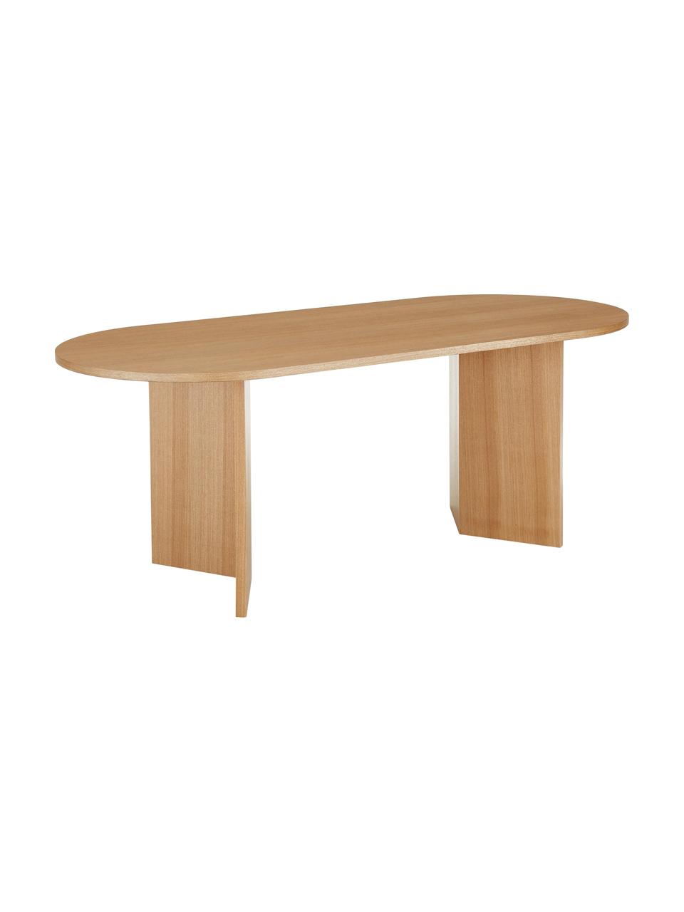 Owalny stół do jadalni z drewna Toni, Płyta pilśniowa średniej gęstości (MDF) z fornirem z drewna jesionowego, lakierowana, Drewno jesionowe, S 200 x G 90 cm