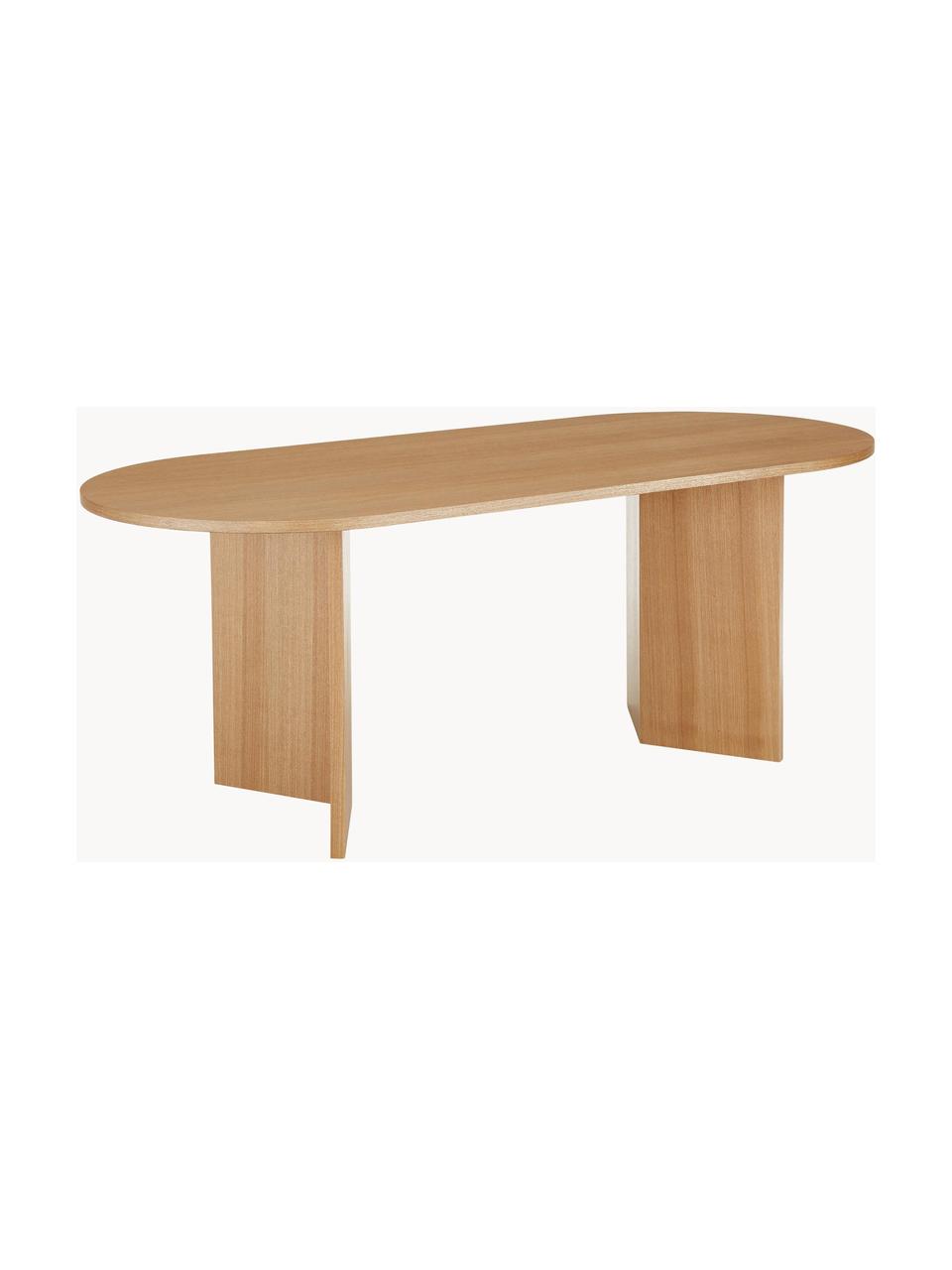 Dřevěný oválný jídelní stůl Toni, 200 x 90 cm, Lakovaná dřevovláknitá deska střední hustoty (MDF) s dubovou dýhou, Jasanové dřevo, Š 200 cm, H 90 cm