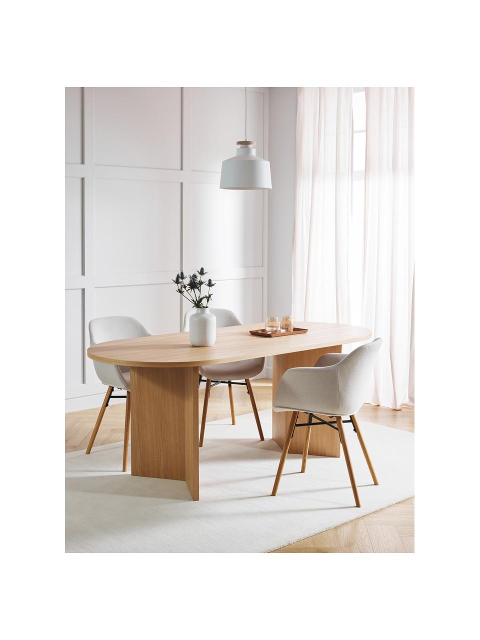 Ovale houten eettafel Toni, 200 x 90 cm, MDF met gelakt essenhoutfineer, Essenhout, B 200 x D 90 cm