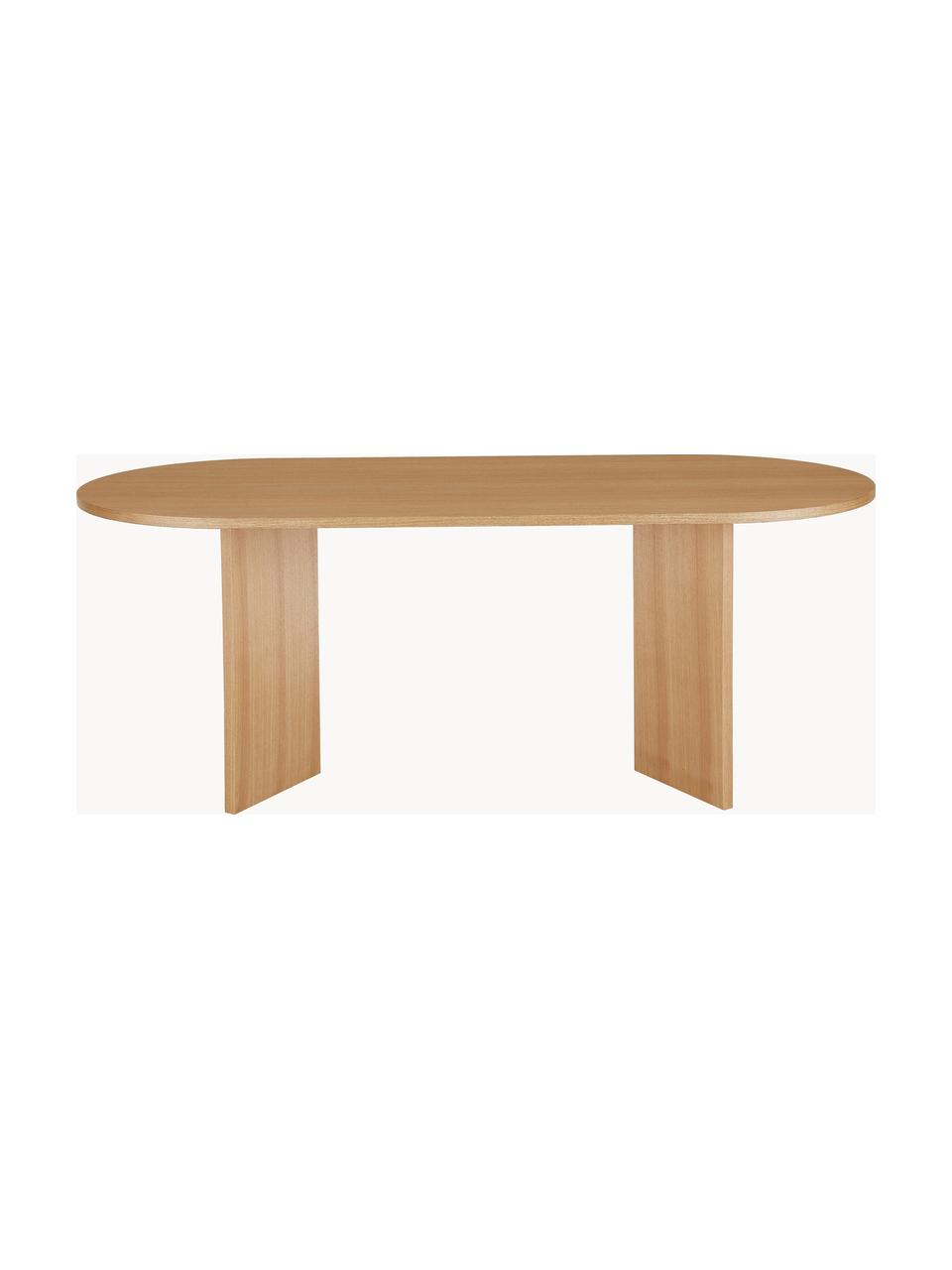 Dřevěný oválný jídelní stůl Toni, Lakovaná dřevovláknitá deska střední hustoty (MDF) s dubovou dýhou, Jasanové dřevo, Š 200 cm, H 90 cm