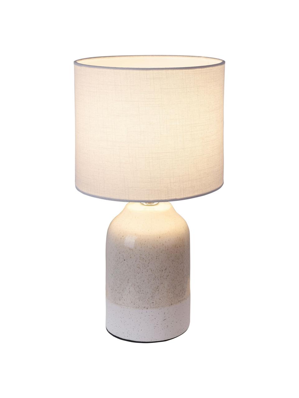 Kleine Nachttischlampe Sandy Glow aus Keramik, Lampenschirm: Leinen, Lampenfuß: Keramik, Beige, Weiß, Ø 18 x H 33 cm