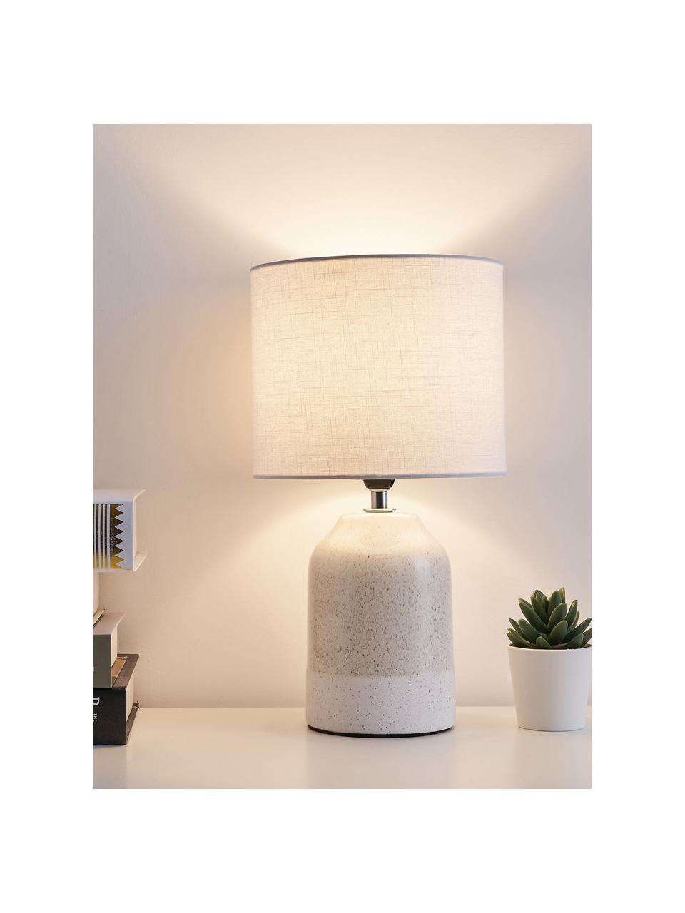 Lampada da comodino piccola in ceramica Sandy Glow, Paralume: lino, Base della lampada: ceramica, Beige, bianco, Ø 18 x Alt. 33 cm