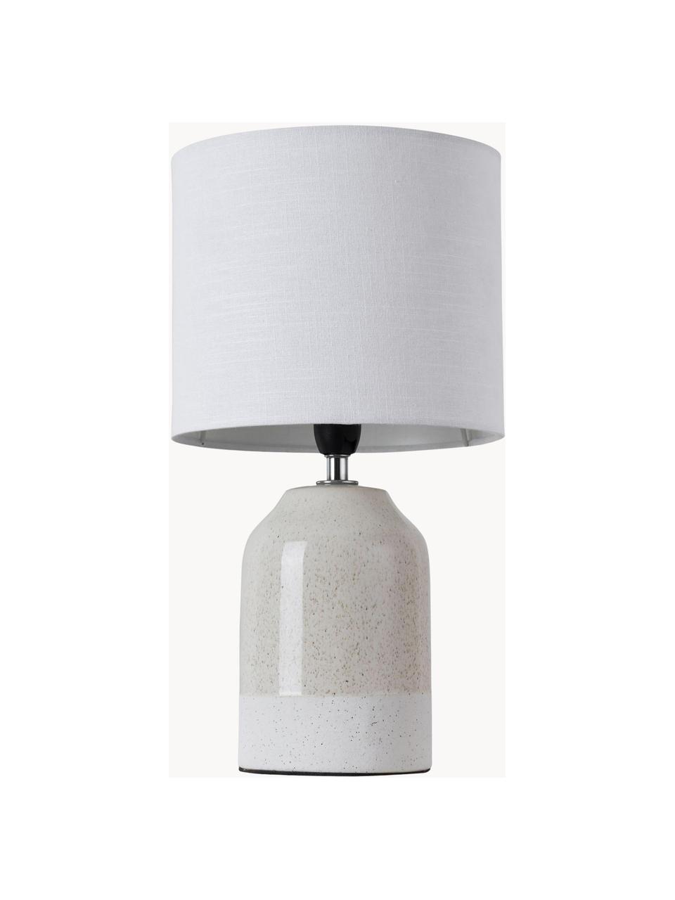 Kleine tafellamp Sandy Glow van keramiek, Lampenkap: linnen, Lampvoet: keramiek, Lichtbeige, wit, Ø 18 x H 33 cm