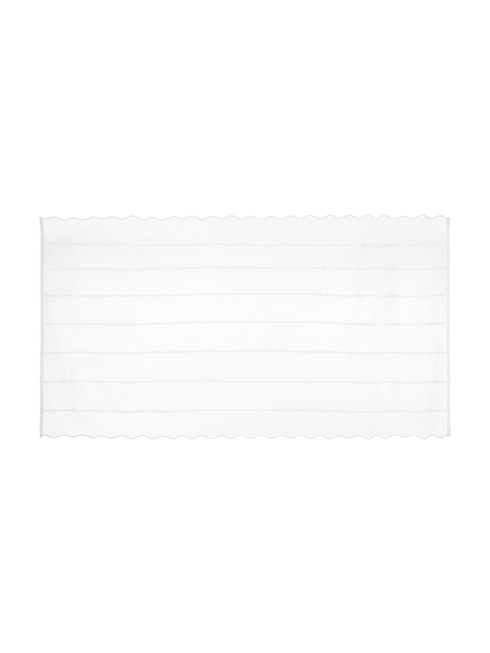 Tovaglia ricamata con orlo smerlato e ricami Bilia, 100% poliestere, Bianco latteo, Per 6-10 persone (Larg. 160 x Lung, 320 cm)