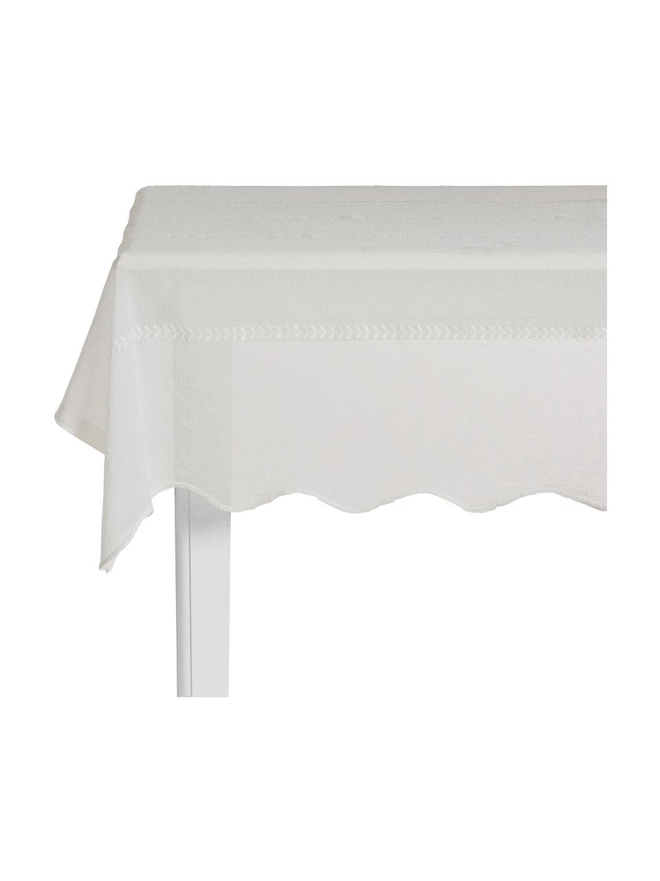 Nappe brodée avec ourlet festonné Bilia, 100 % polyester, Blanc cassé, Pour 6 à 10 pers. (larg. 160 x long. 320 cm)