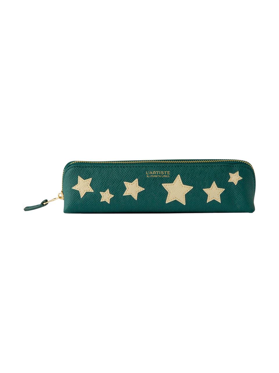 Astuccio Stars, Pelle sintetica, Beige, verde, dorato, Larg. 21 x Alt. 6 cm