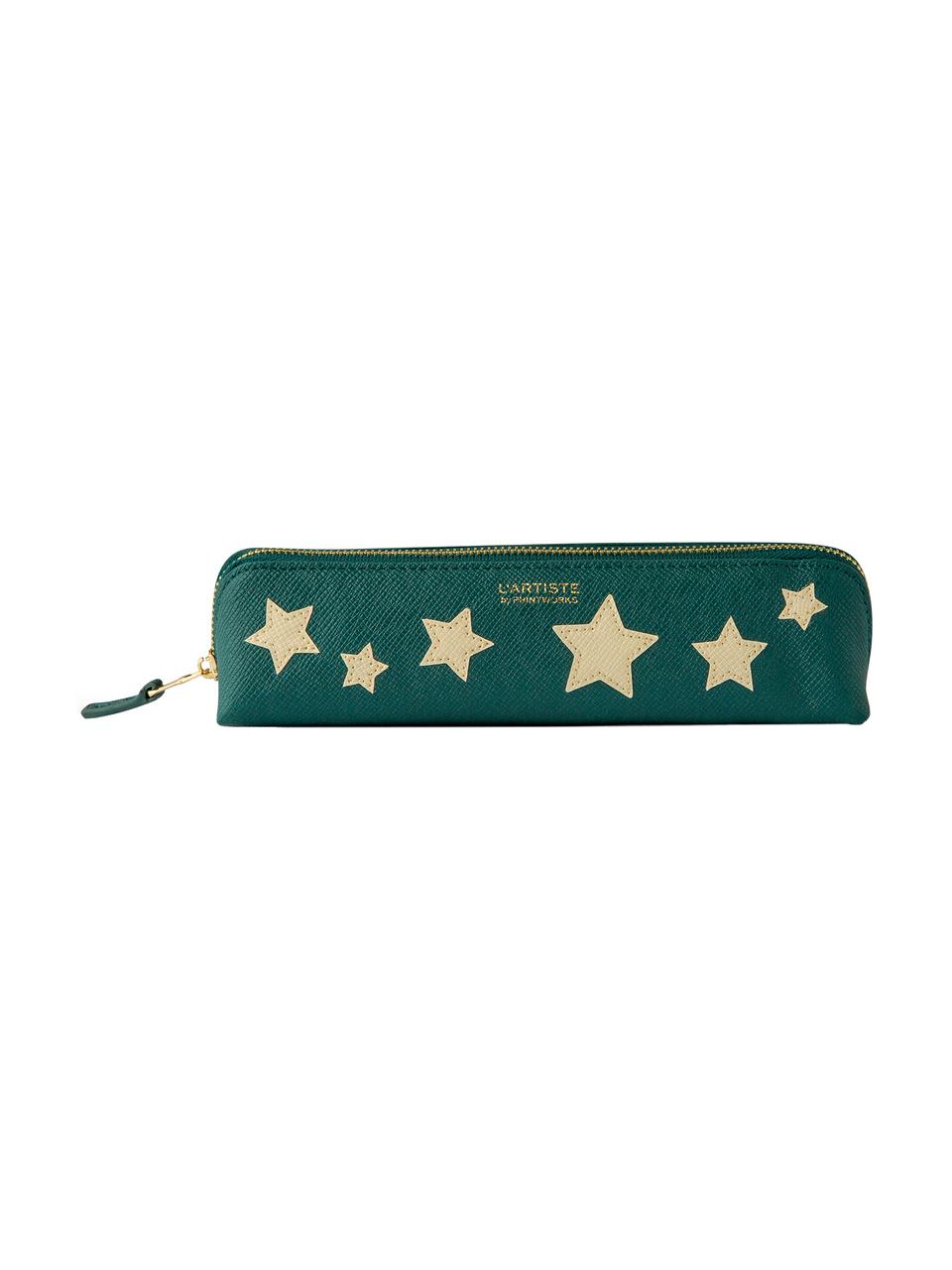 Estuche Stars, Cuero sintético, Beige, verde, dorado, An 21 x Al 6 cm