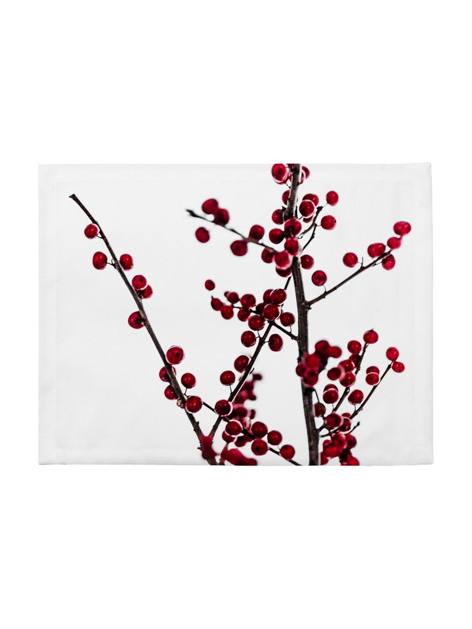 Manteles individuales Red Berries, 4 uds., Poliéster, Blanco, rojo, negro, An 35 x L 45 cm