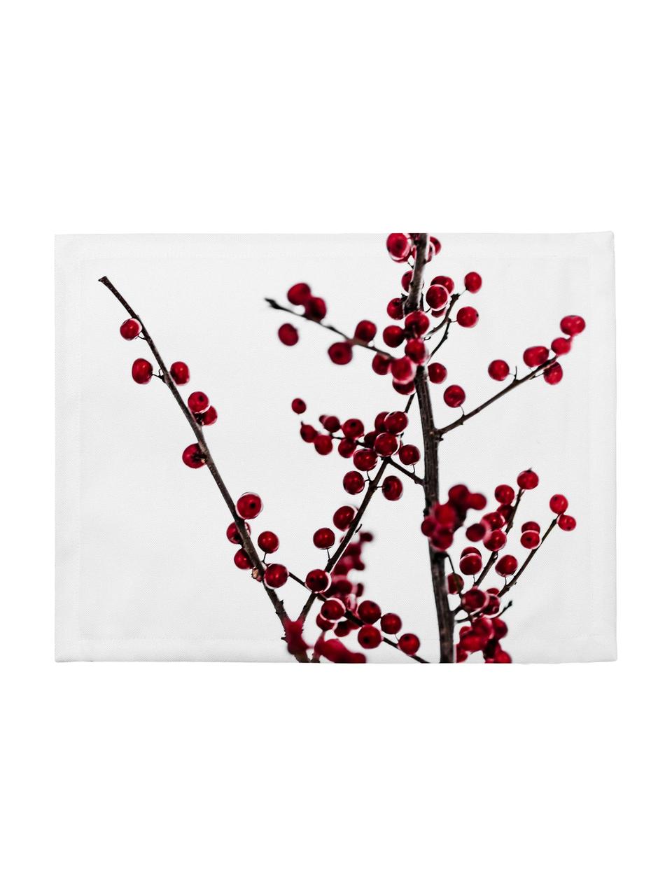 Stolové prestieranie Red Berries, 4 ks, Biela, červená, čierna