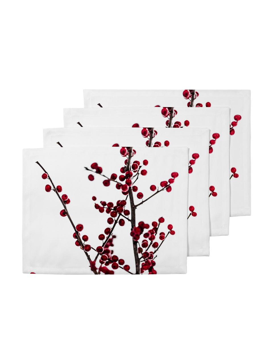 Tischsets Red Berries, 4 Stück, Polyester, Weiss, Rot, Schwarz, 35 x 45 cm