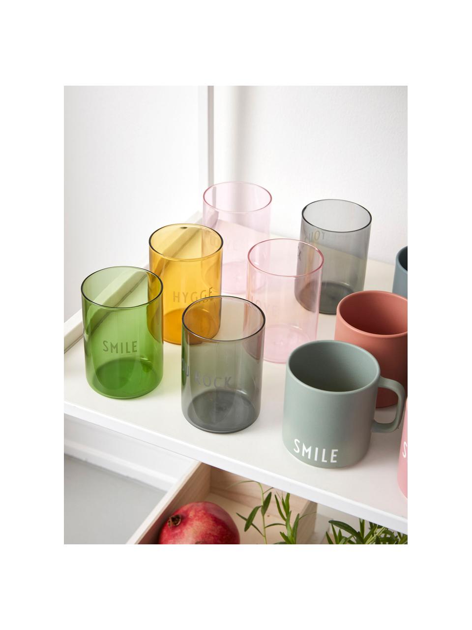 Designer Wasserglas Favourite YOU ROCK mit Schriftzug, Borosilikatglas, Dunkelgrau (You rock), Ø 8 x H 11 cm, 350 ml