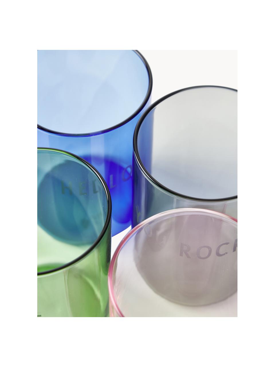 Bicchiere di design con scritta Favorite YOU ROCK, Vetro borosilicato, Nero (You rock), Ø 8 x Alt. 11 cm, 350 ml