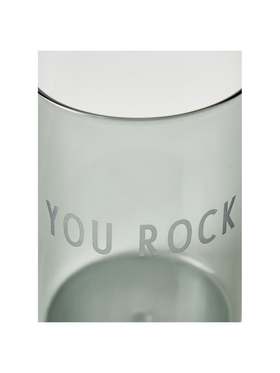 Designer Wasserglas Favourite YOU ROCK mit Schriftzug, Borosilikatglas, Dunkelgrau (You rock), Ø 8 x H 11 cm, 350 ml