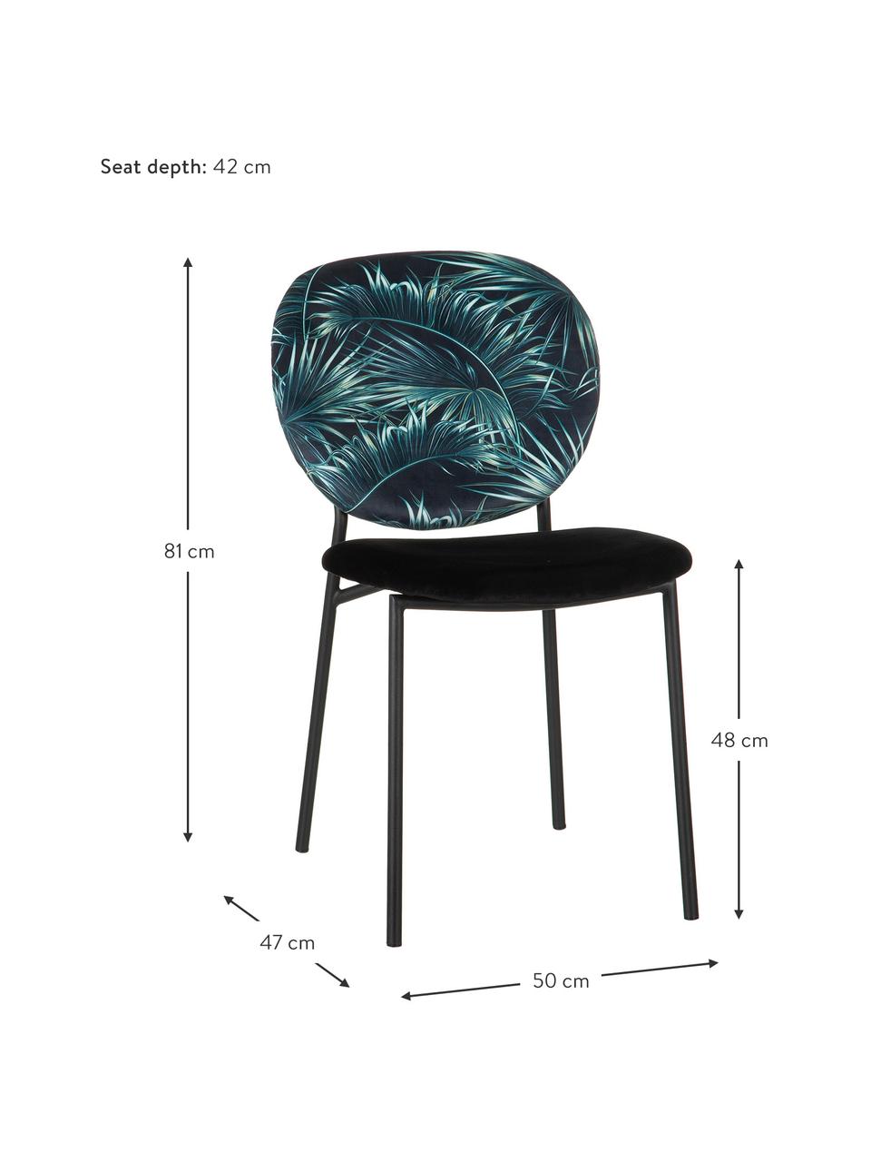 Krzesło tapicerowane Hojas, Tapicerka: 100% poliester, Stelaż: drewno naturalne, Nogi: metal, Odcienie niebieskiego, czarny, S 50 x G 47 cm