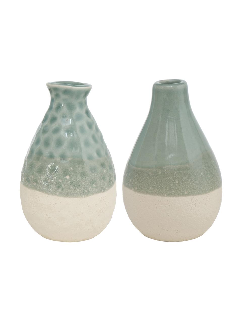 Kleines Vasen-Set Carney aus Steingut, 2-tlg., Steingut, Grün, Beige, Ø 7 x H 11 cm