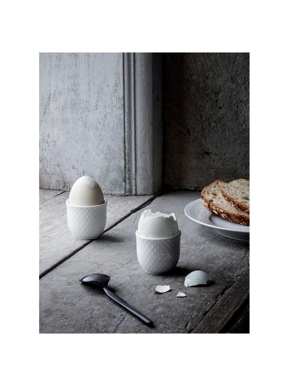 Soportes de huevo de porcelana con relieves Rhombe, 2 uds., Porcelana, Blanco, Ø 5 x Al 5 cm