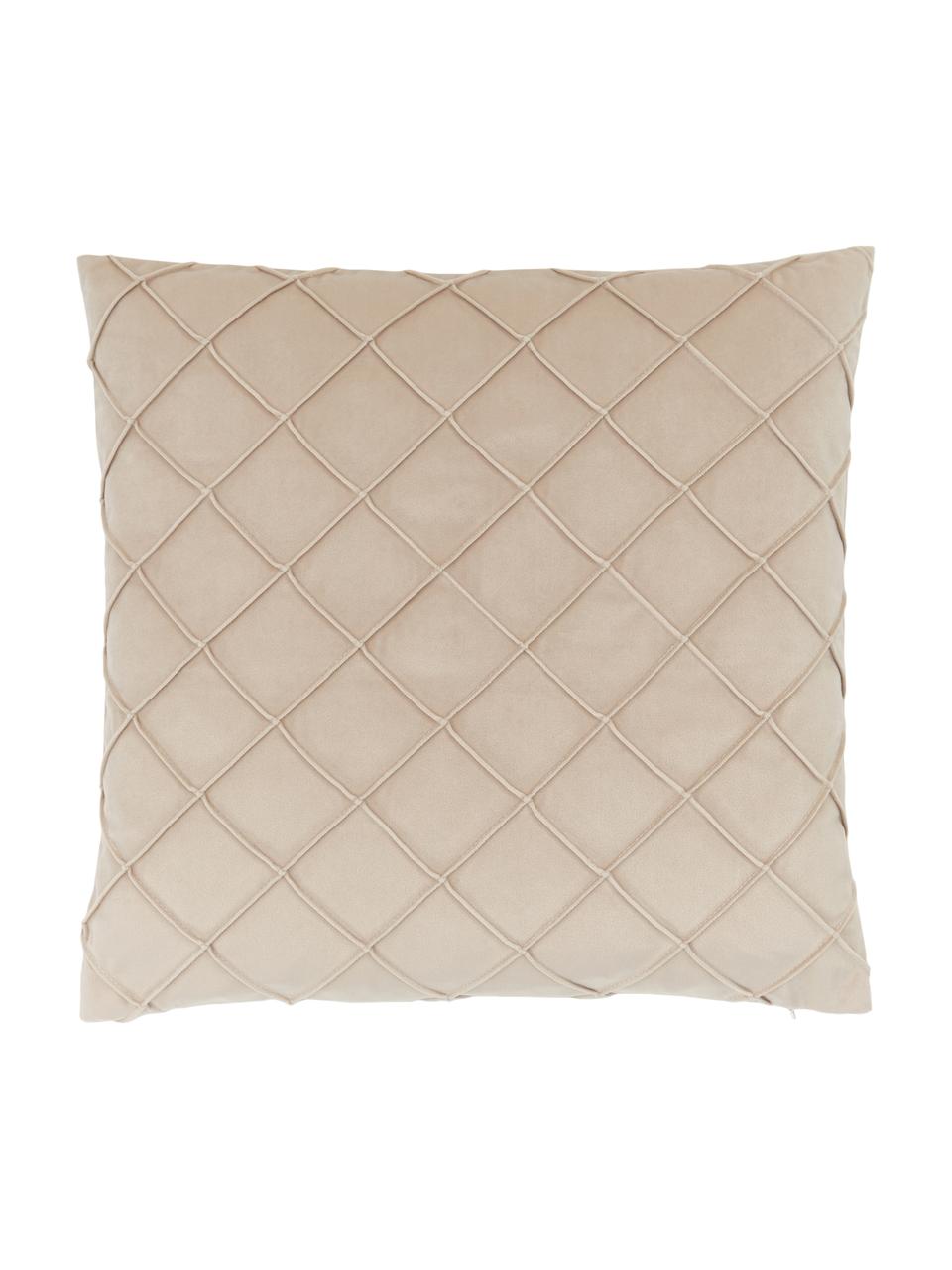 Fluwelen kussenhoes Luka in beige met structuur-ruitpatroon, Fluweel (100% polyester), Beige, B 50 x L 50 cm