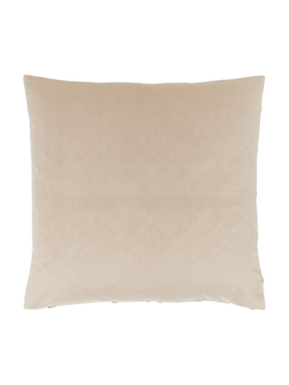 Fluwelen kussenhoes Luka in beige met structuur-ruitpatroon, Fluweel (100% polyester), Beige, B 50 x L 50 cm