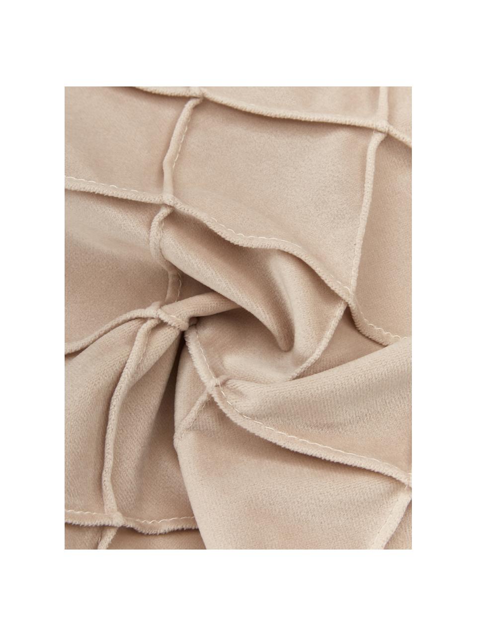 Fluwelen kussenhoes Luka in beige met structuur-ruitpatroon, Fluweel (100% polyester), Beige, B 50 x L 50 cm