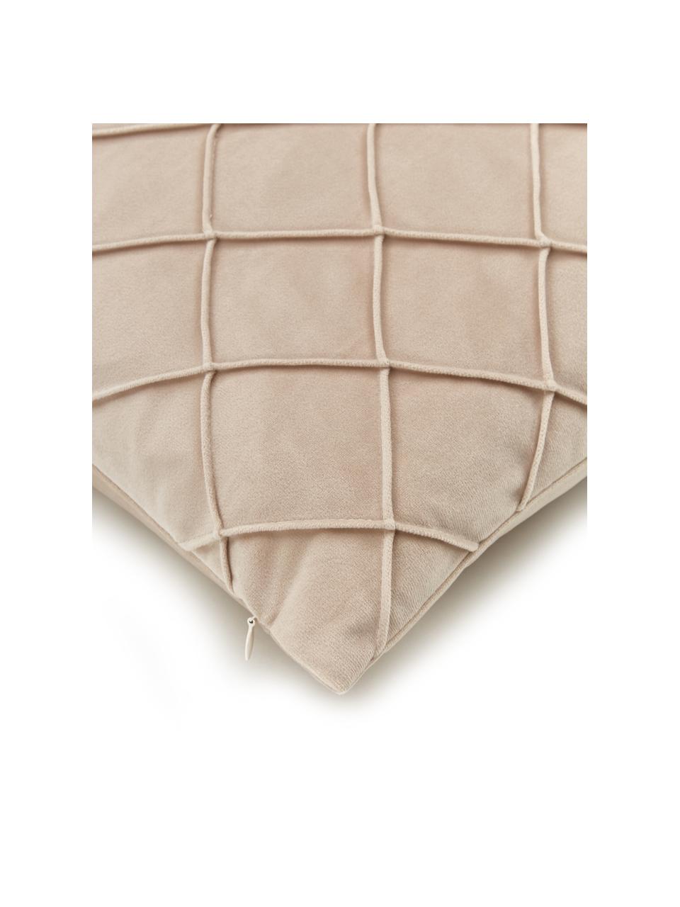 Samt-Kissenhülle Luka in Beige mit Struktur-Karomuster, Samt (100% Polyester), Beige, B 40 x L 40 cm