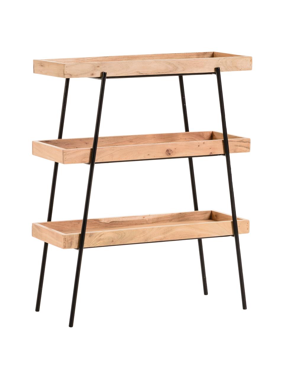 Niedriges Standregal Basi aus Holz und Metall, Gestell: Metall, lackiert, Schwarz, Braun, 73 x 90 cm