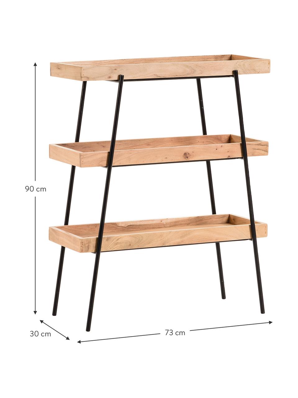 Niedriges Standregal Basi aus Holz und Metall, Gestell: Metall, lackiert, Schwarz, Braun, 73 x 90 cm