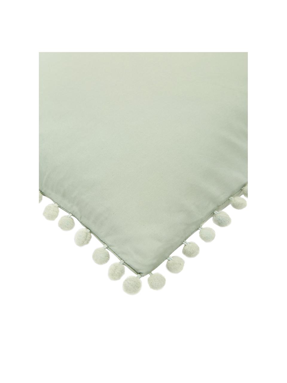 Funda de almohada de percal con pompones Bommy, Verde, An 50 x L 85 cm