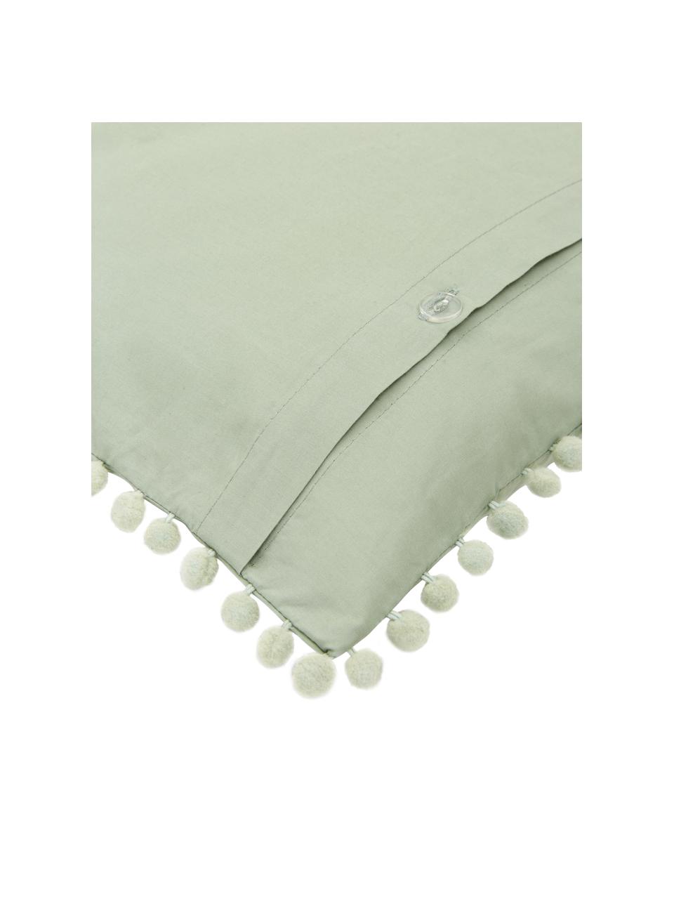 Funda de almohada de percal con pompones Bommy, Verde, An 50 x L 85 cm