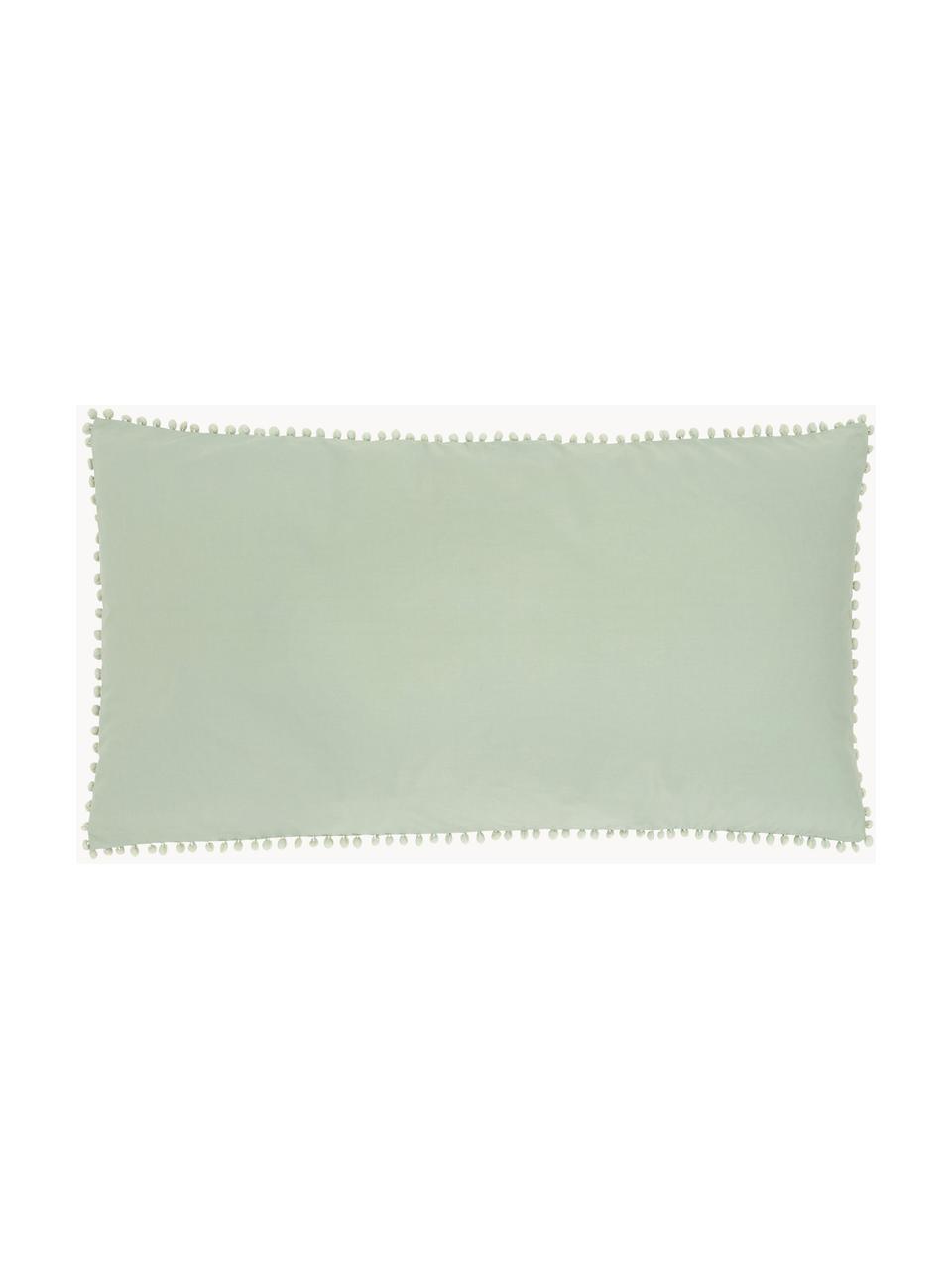 Funda de almohada de percal con pompones Bommy, Verde, An 50 x L 85 cm