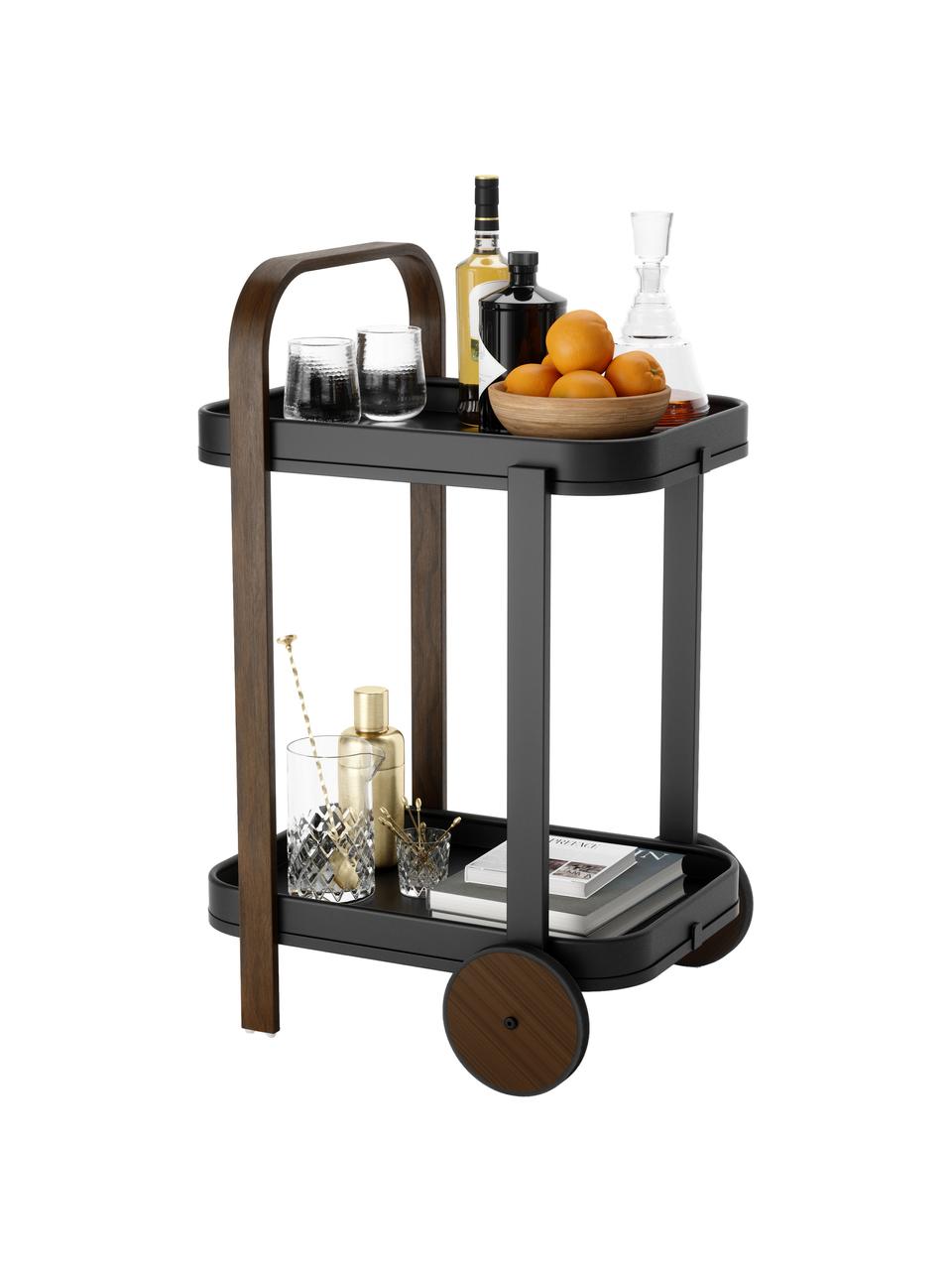 Kovový servírovací vozík Bellwood, Čierna, tmavé drevo, Š 53 x H 80 cm
