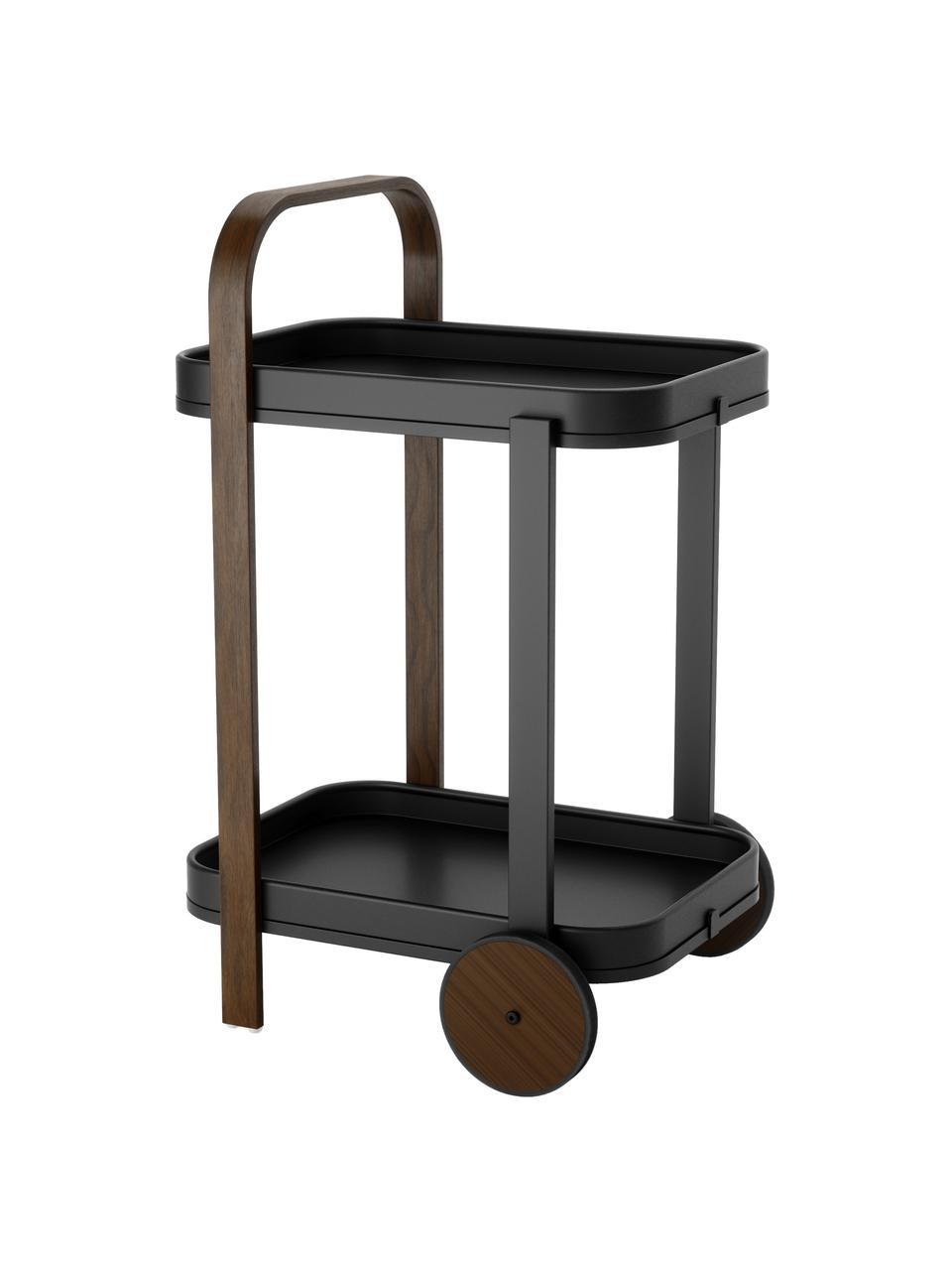 Camarera de metal Bellwood, Estructura: metal recubierto, Ruedas: caucho, Negro, madera oscura, An 53 x Al 80 cm