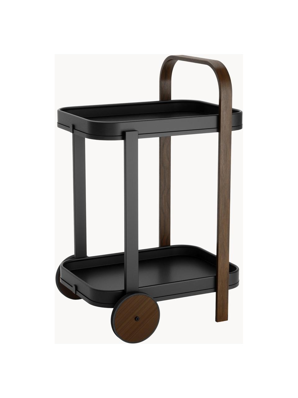 Wózek barowy Bellwood, Stelaż: metal powlekany, Czarny, ciemne drewno naturalne, S 53 x W 80 cm