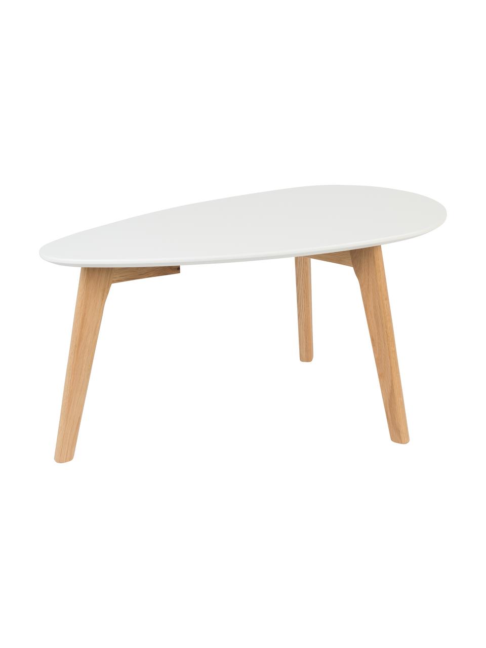 Set 2 tavolini da salotto ovali stile scandi Nordic, Ripiani: pannello di fibra a media, Gambe: legno di quercia massicci, Bianco, legno di quercia, Set in varie misure