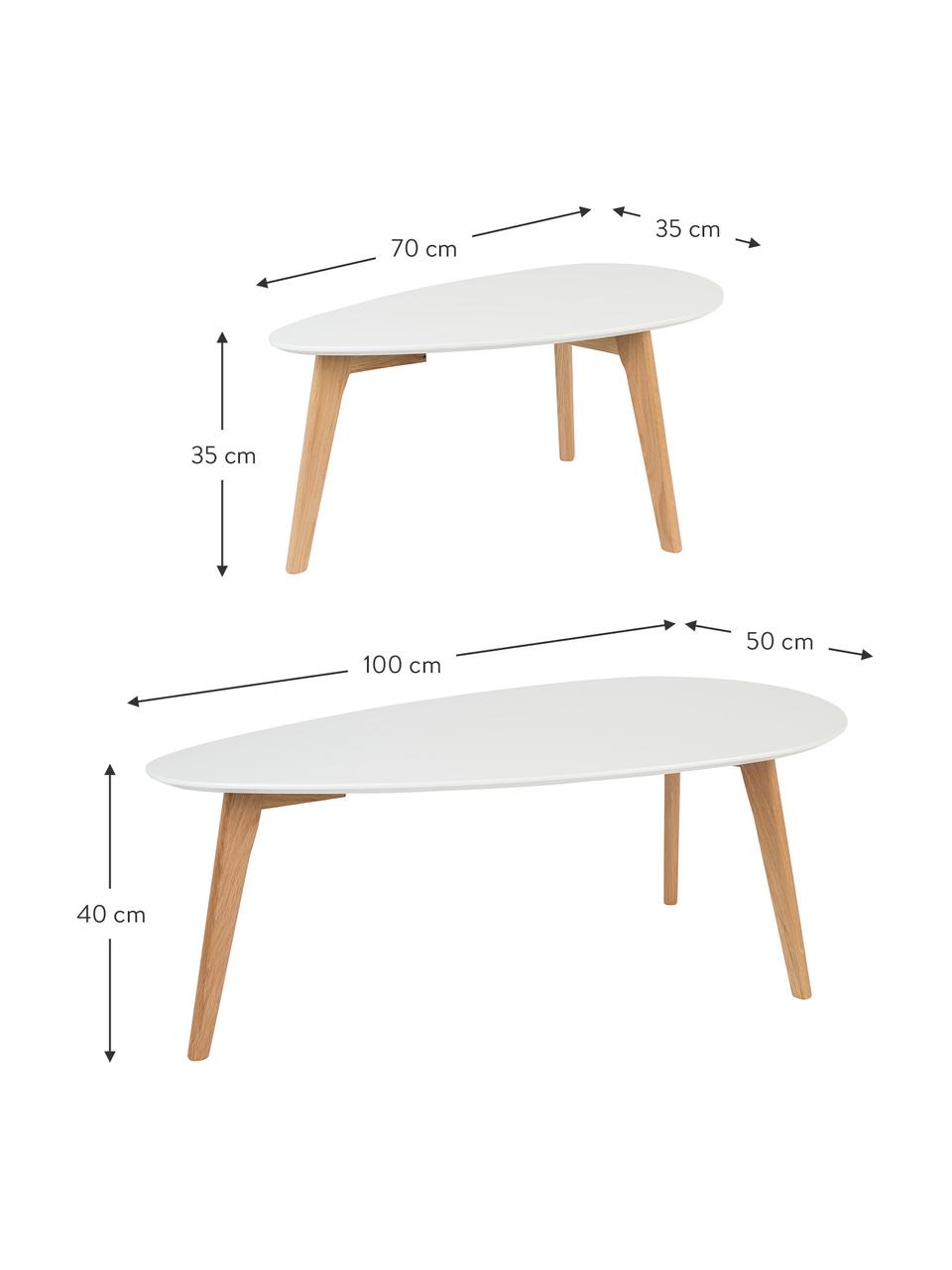 Komplet stolików kawowych Nordic, 2 elem., Blat: płyta pilśniowa średniej , Nogi: lite drewno dębowe Poniew, Blat: biały Nogi: drewno dębowe, Komplet z różnymi rozmiarami