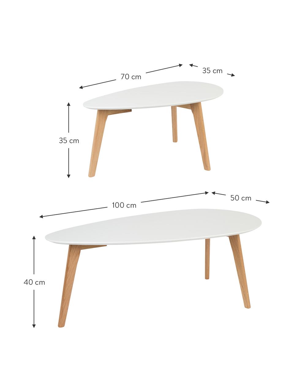 Sada oválných konferenčních stolků Nordic, 2 díly, Bílá, dubové dřevo, Sada s různými velikostmi