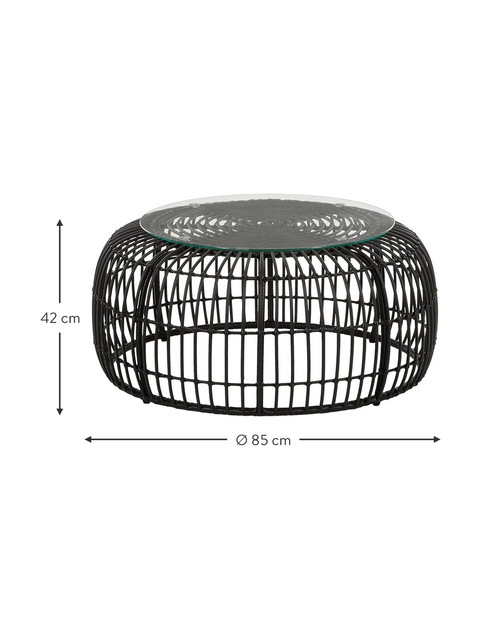 Runder Couchtisch Costa mit Glasplatte, Tischplatte: Glas, Gestell: Polyethylen-Geflecht, Schwarz, Ø 85 cm