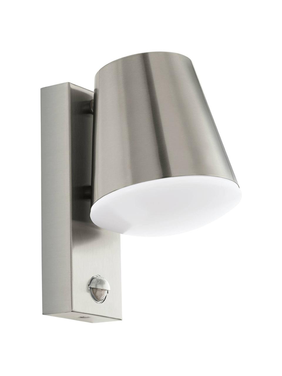 Outdoor wandlamp Caldiero met bewegingssensor, Lampenkap: edelstaal, Diffuser: kunststof, Edelstaalkleurig, B 14 x H 24 cm