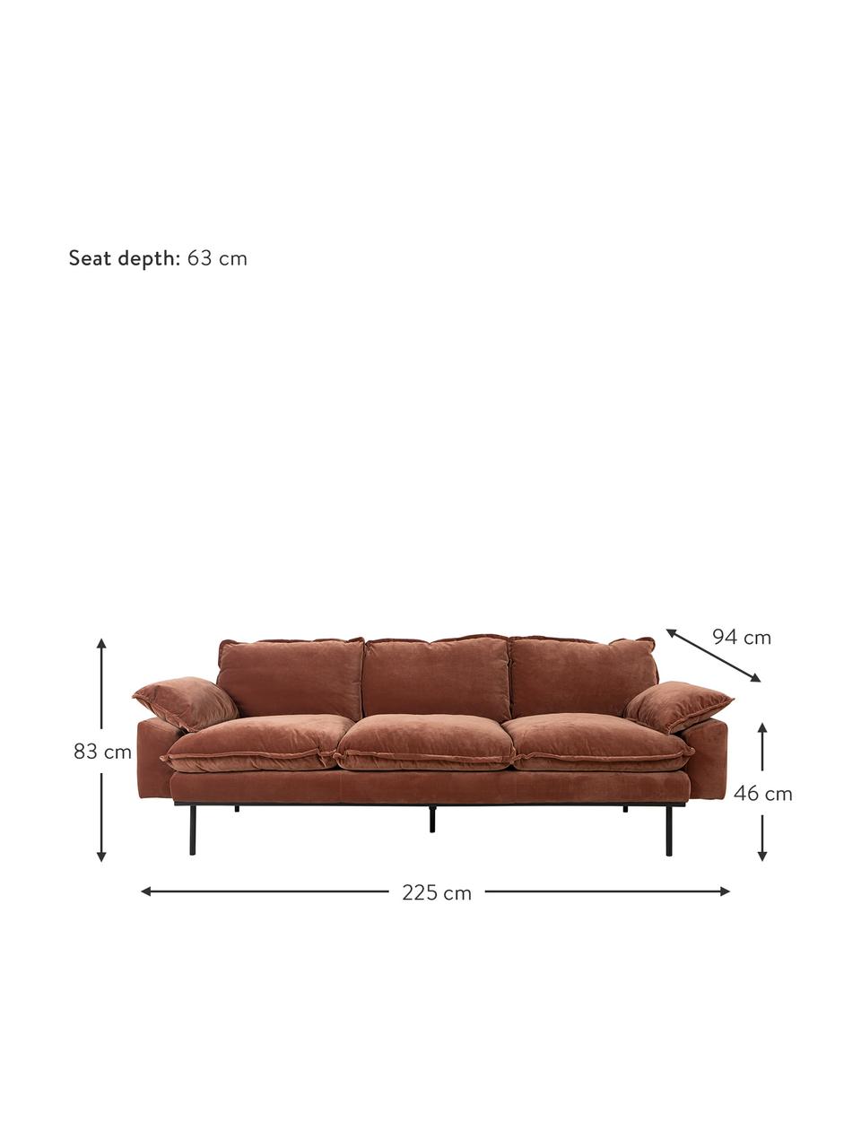 Samt-Sofa Magnolia (3-Sitzer) in Rot mit Metall-Füssen, Bezug: Samt (100% Polyester), Samt Rot, B 225 x T 94 cm