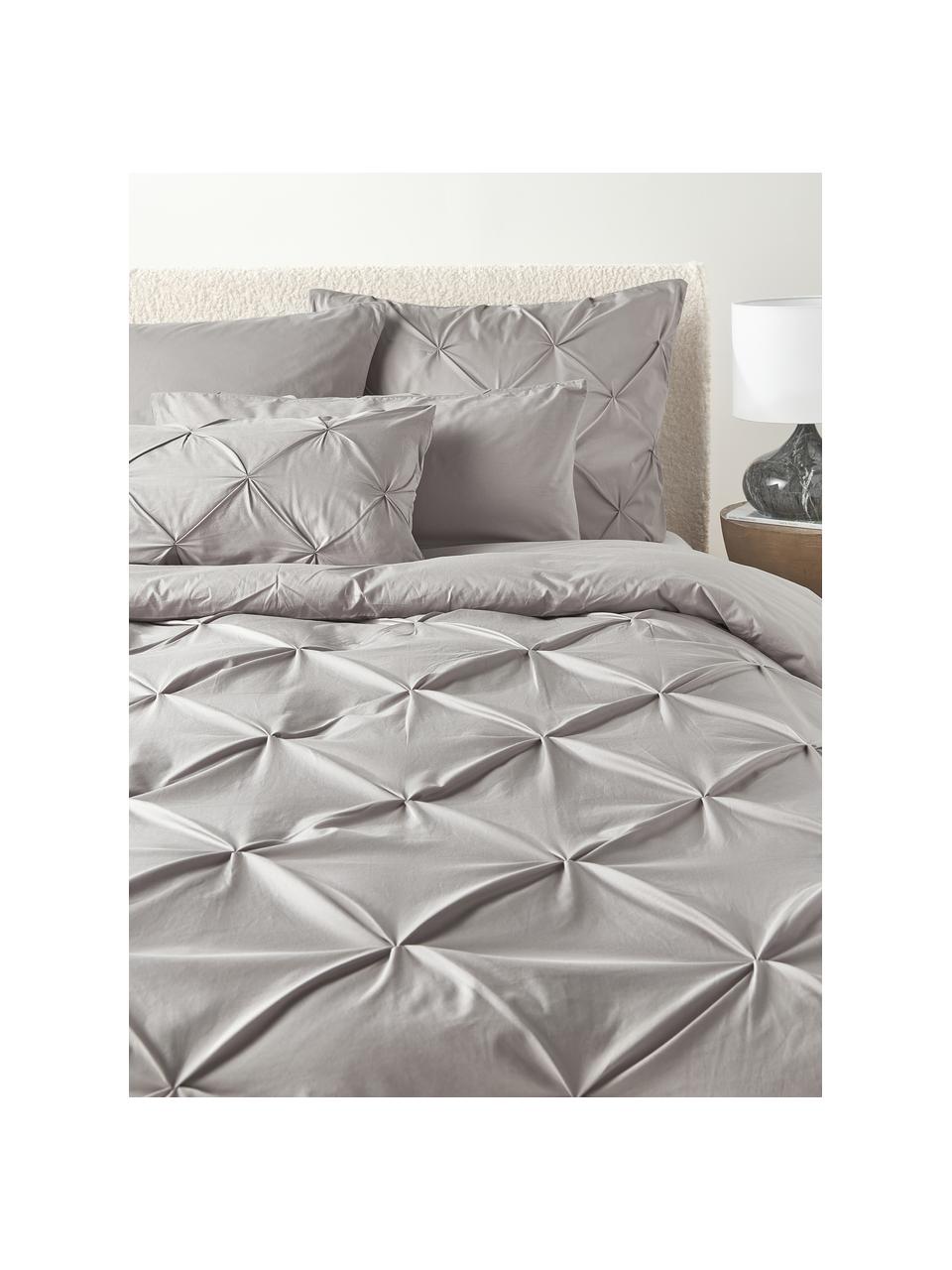 Taie d'oreiller en percale de coton avec piquage façon origami Brody, Gris, larg. 240 x long. 220 cm