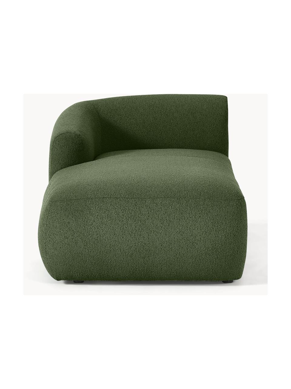 Módulo diván en tejido bouclé Sofia, Tapizado: tejido bouclé (100% polié, Estructura: madera de pícea, aglomera, Patas: plástico Este producto es, Bouclé verde oscuro, An 185 x F 92 cm, chaise longue izquierda