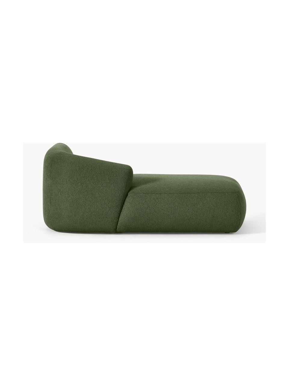 Modulo angolare in tessuto bouclé Sofia, Rivestimento: bouclé (100% poliestere) , Struttura: legno di abete rosso, tru, Piedini: plastica Questo prodotto , Bouclé verde scuro, Larg. 185 x Prof. 92 cm, chaise longue a sinistra