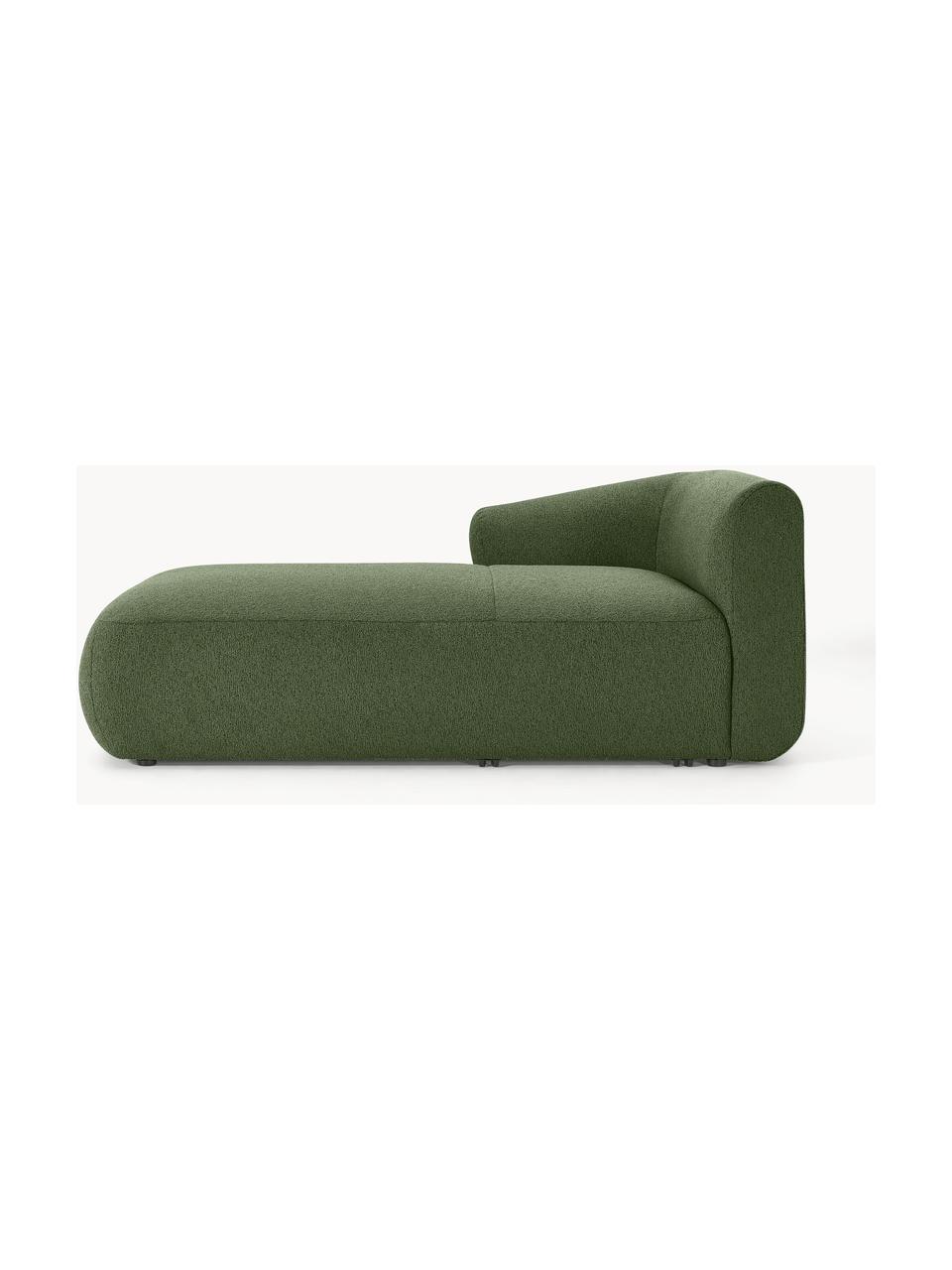 Modulo angolare in tessuto bouclé Sofia, Rivestimento: bouclé (100% poliestere) , Struttura: legno di abete rosso, tru, Piedini: plastica Questo prodotto , Bouclé verde scuro, Larg. 185 x Prof. 92 cm, chaise longue a sinistra