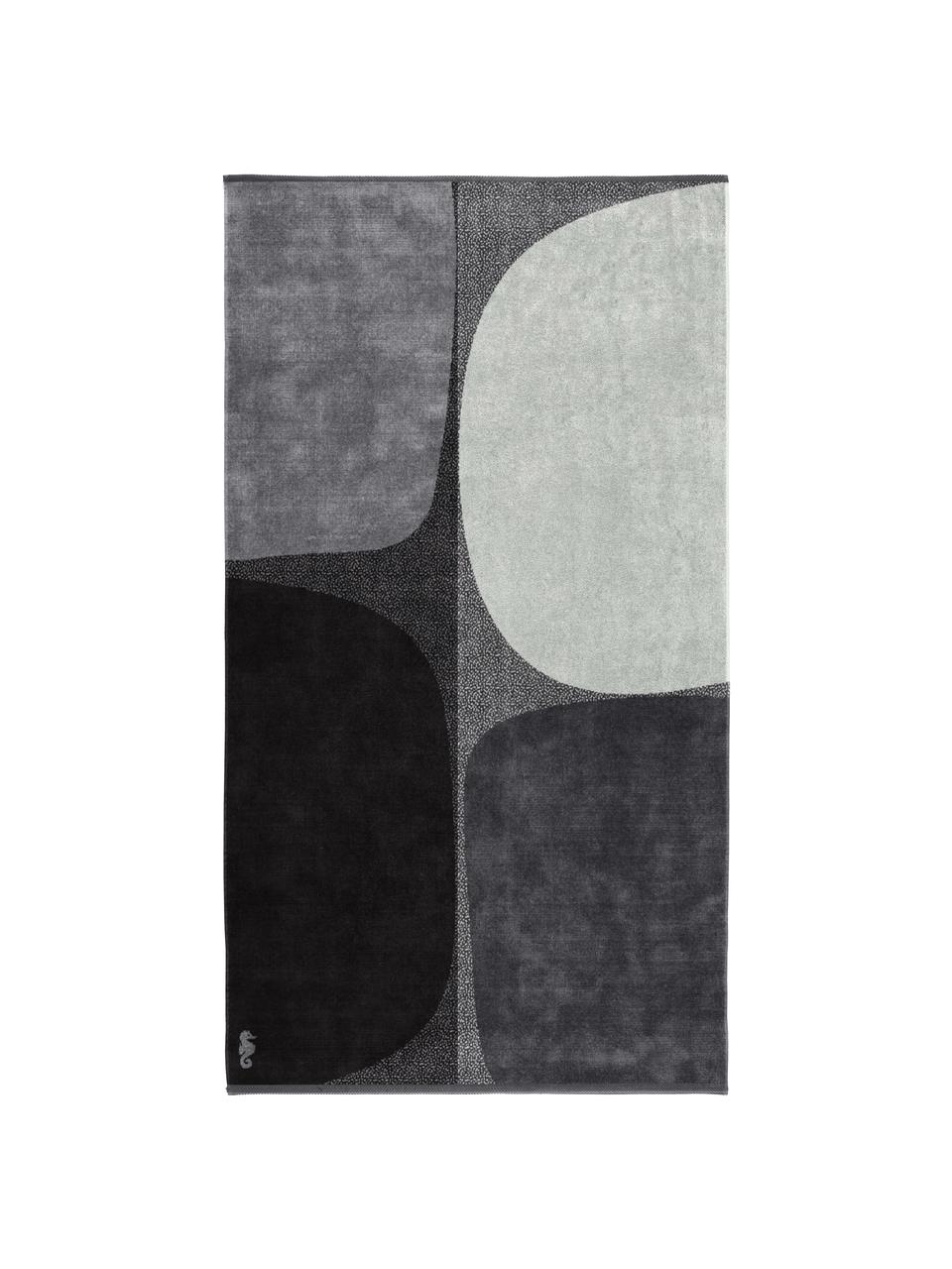 Strandlaken Stones met abstract patroon, Zwart, wit, grijs, B 100 x L 180 cm