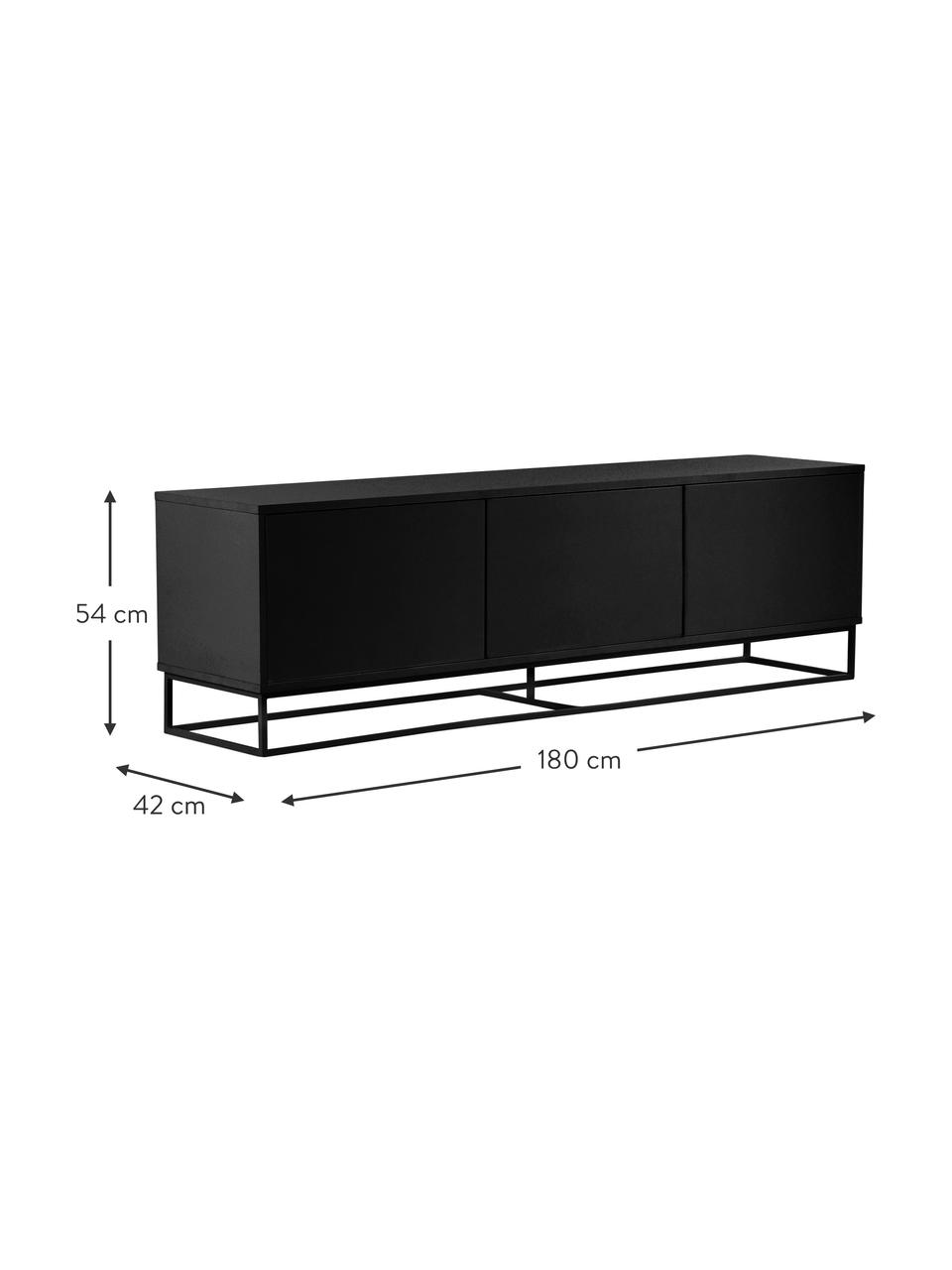 Mueble TV Lyckeby, Estructura: tablero de fibras de dens, Patas: metal con pintura en polv, Negro, An 180 x Al 54 cm